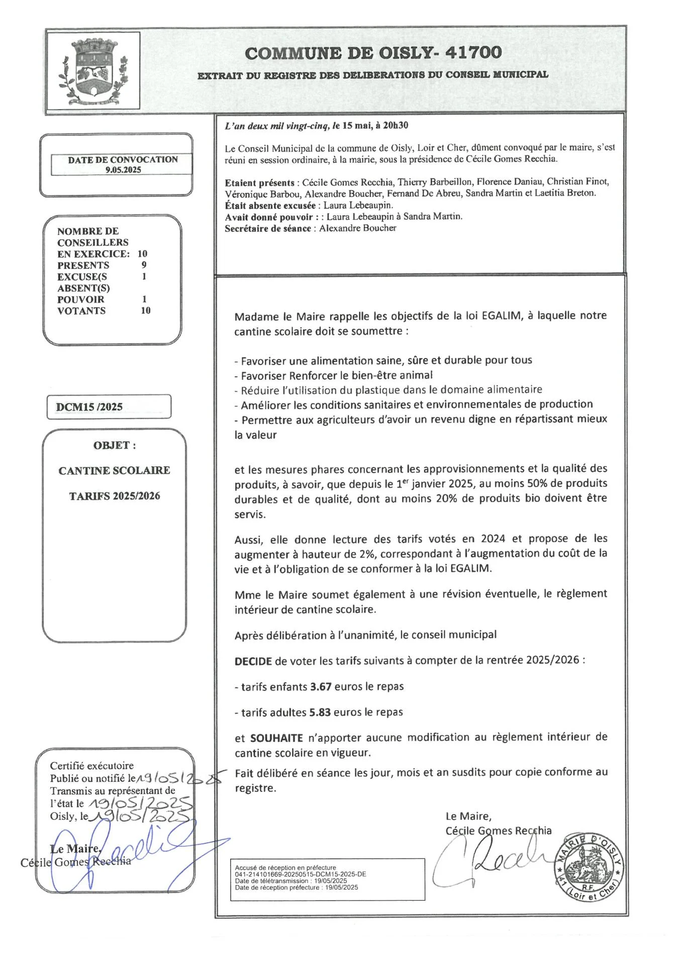 Tarifs cantine oisly 2025 2026